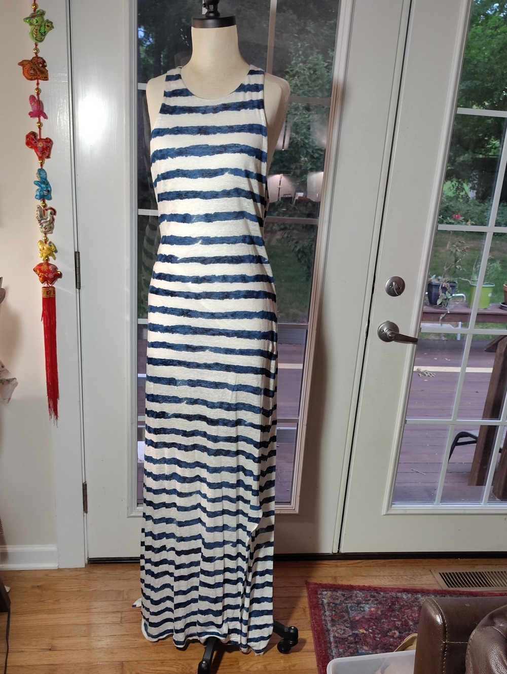 Ralph Lauren White and Navy Striped Sleeveless Maxi Dress